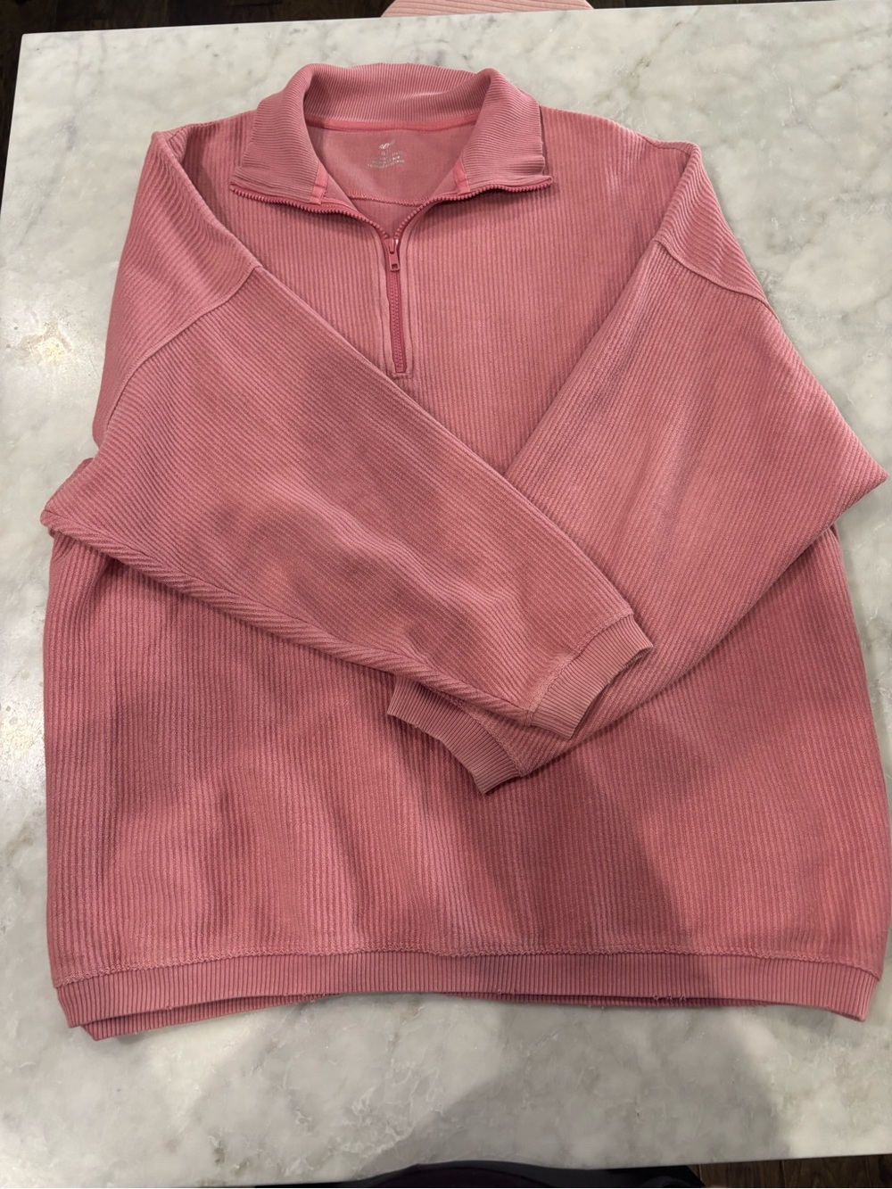 aerie Ribbed Cotton Half-Zip Pullover in Dusty Rose Pink